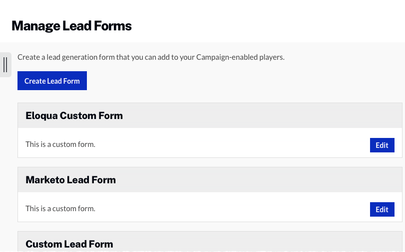 manage lead forms section